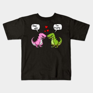 Cute T-Rex Dinosaur Hug Me Couple Kids T-Shirt